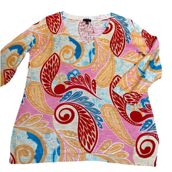 Talbots Cotton Sweater Women's Medium Multicolor Paisley Lightweight Spring - Picture 1 of 9
